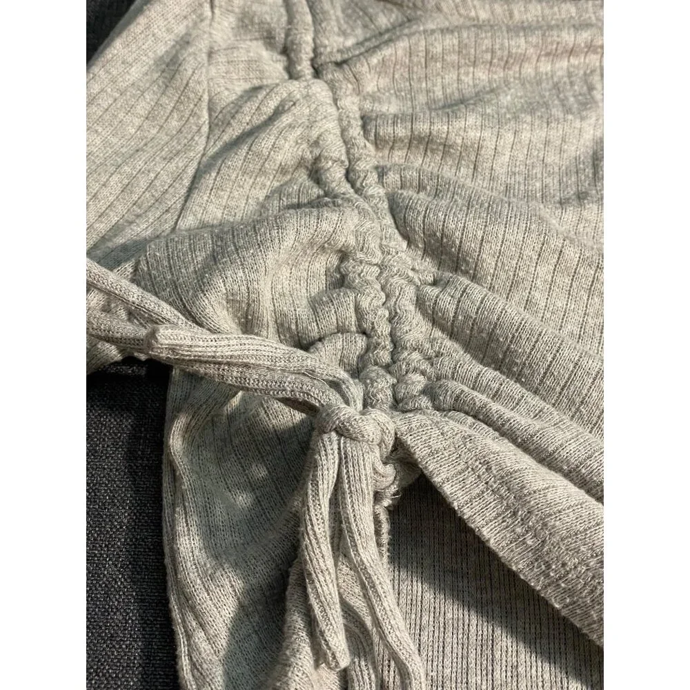 Wild Fable Gray Ribbed Ruched Drawstring Long Sleeve Crop Top M - Picture 3 of 8